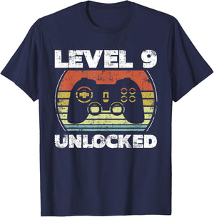 Level 9 Unlocked Funny Video Gamer 9th Birthday T-Shirt - T-Shirt | Navy