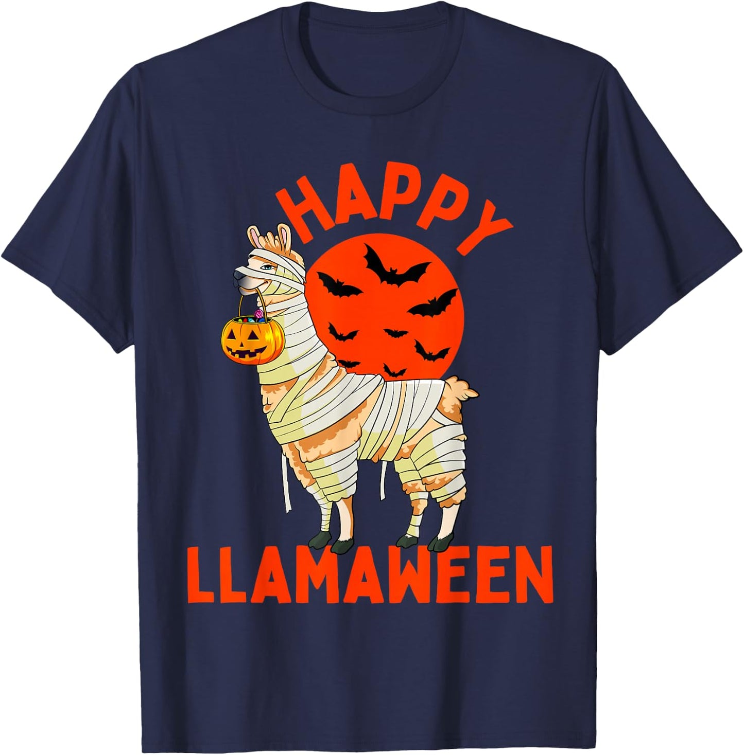 Happy Llamaween Funny Llama Halloween Women Kids Girls Boys T-Shirt - T-Shirt | Navy