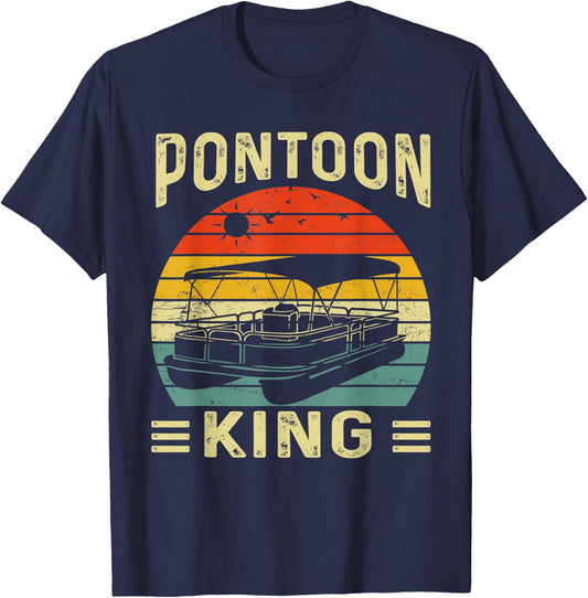 Pontoon King Funny Motor Boat Captain Pontooning Boating T-Shirt - T-Shirt | Navy