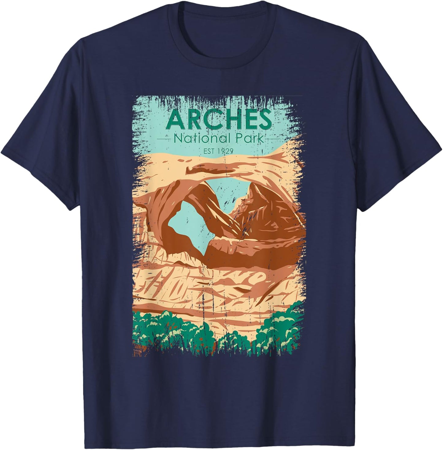 Arches National Park Double Arch Vintage Distressed T-Shirt - T-Shirt | Navy