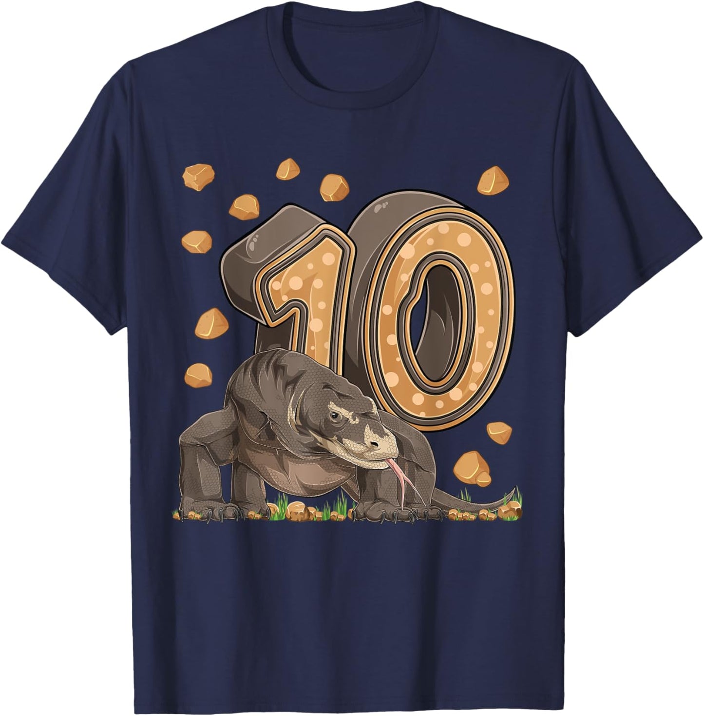 10 Year Old Komodo dragon Reptile 10th Birthday Party B-day T-Shirt - T-Shirt | Navy