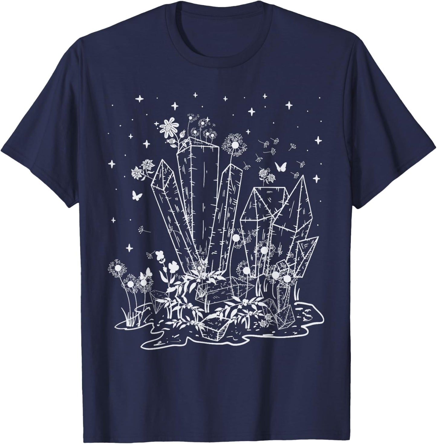 Adult witch crystals with butterflies and flowers T-Shirt - T-Shirt | Navy