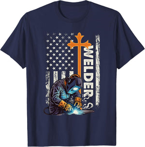 Welder - Patriotic US Flag Weld Welding Ironworker T-Shirt - T-Shirt | Navy