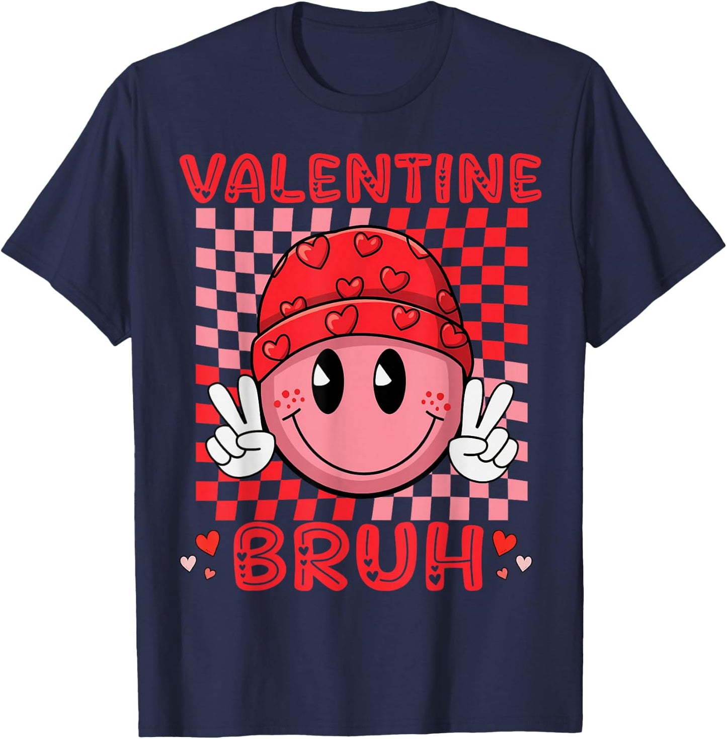 Retro Valentine's Day Heart Valentine Bruh Boys Girls Kids T-Shirt - T-Shirt | Navy