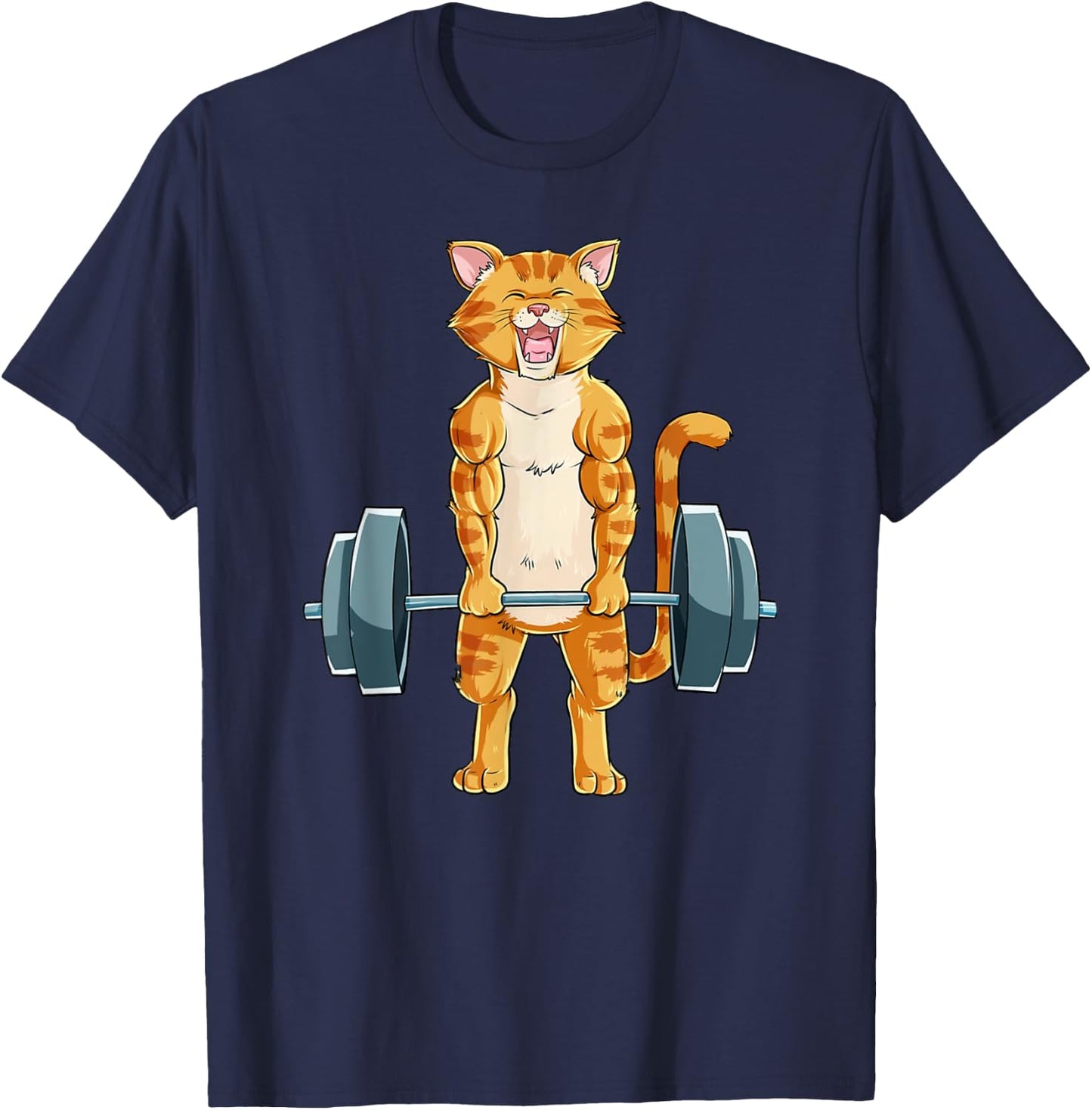 Cute Cat Powerlifting Weightlifting Deadlifting Gym Lover T-Shirt - T-Shirt | Navy