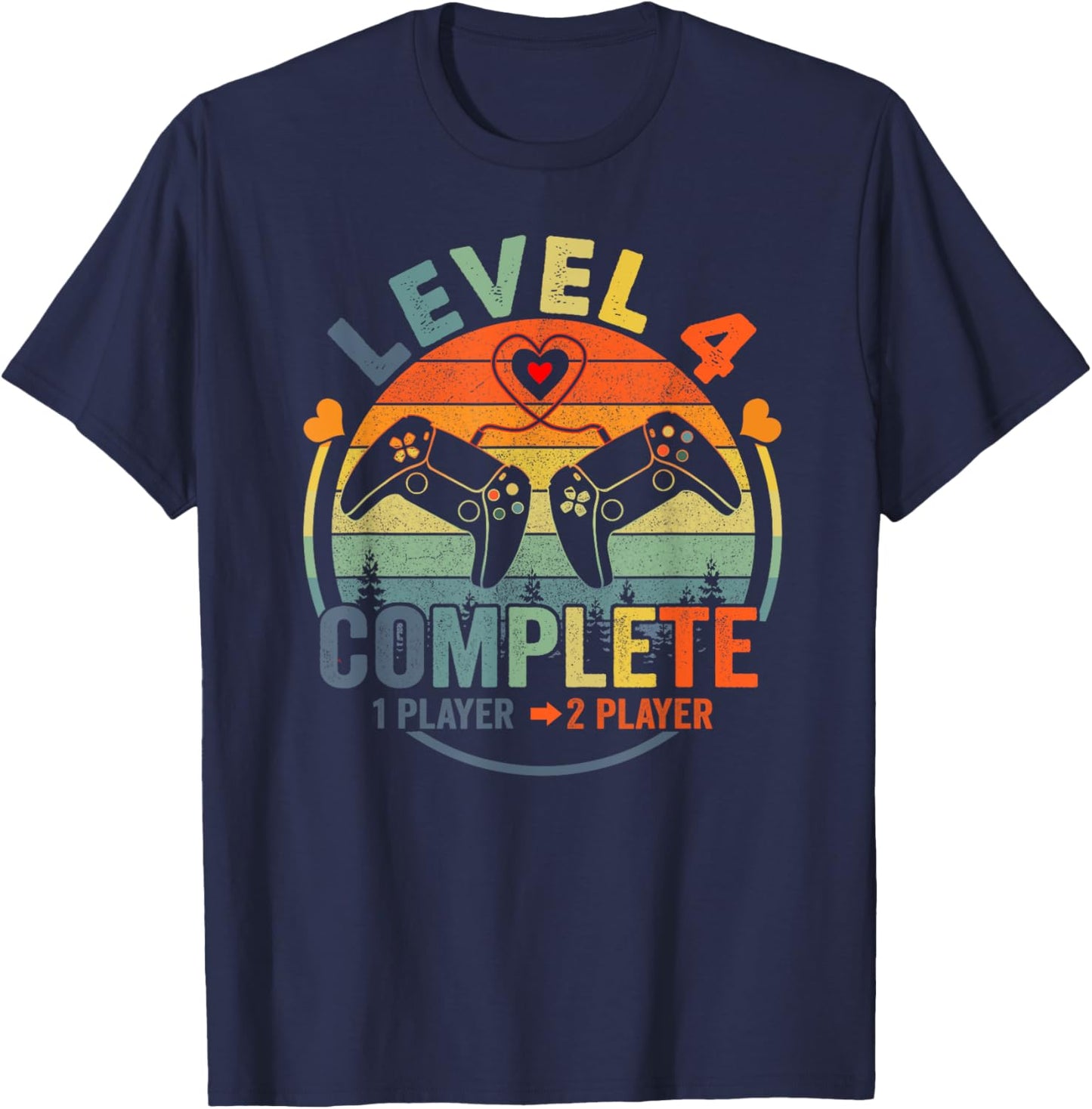 Gamer 4th Wedding Anniversary Level 4 Complete Anniversary T-Shirt - T-Shirt | Navy