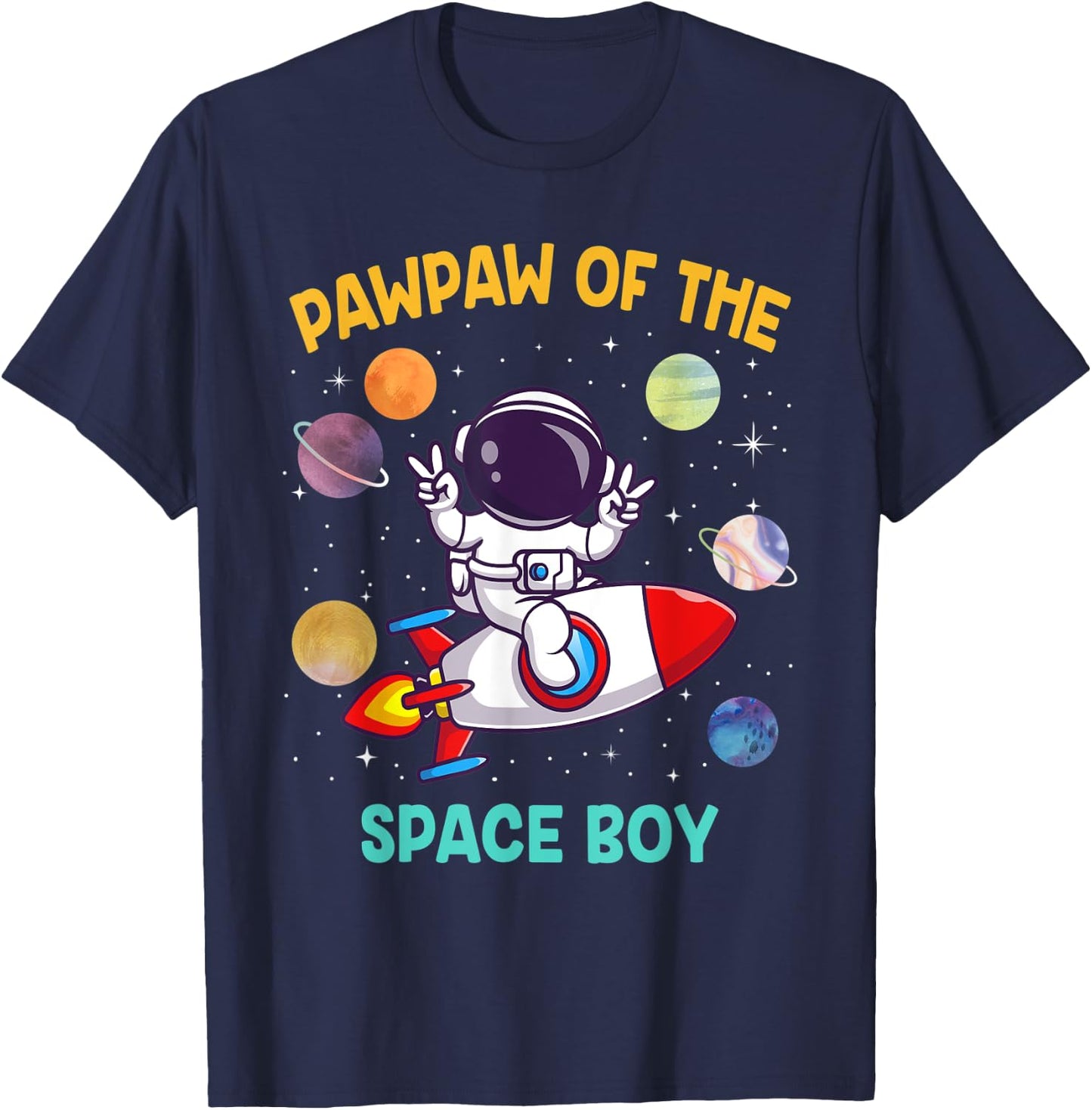 PawPaw Of The Birthday Astronaut Space Boy Theme T-Shirt - T-Shirt | Navy