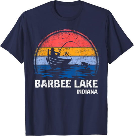 Vintage Retro Indiana Barbee Lake Summer Fishing T-Shirt - T-Shirt | Navy