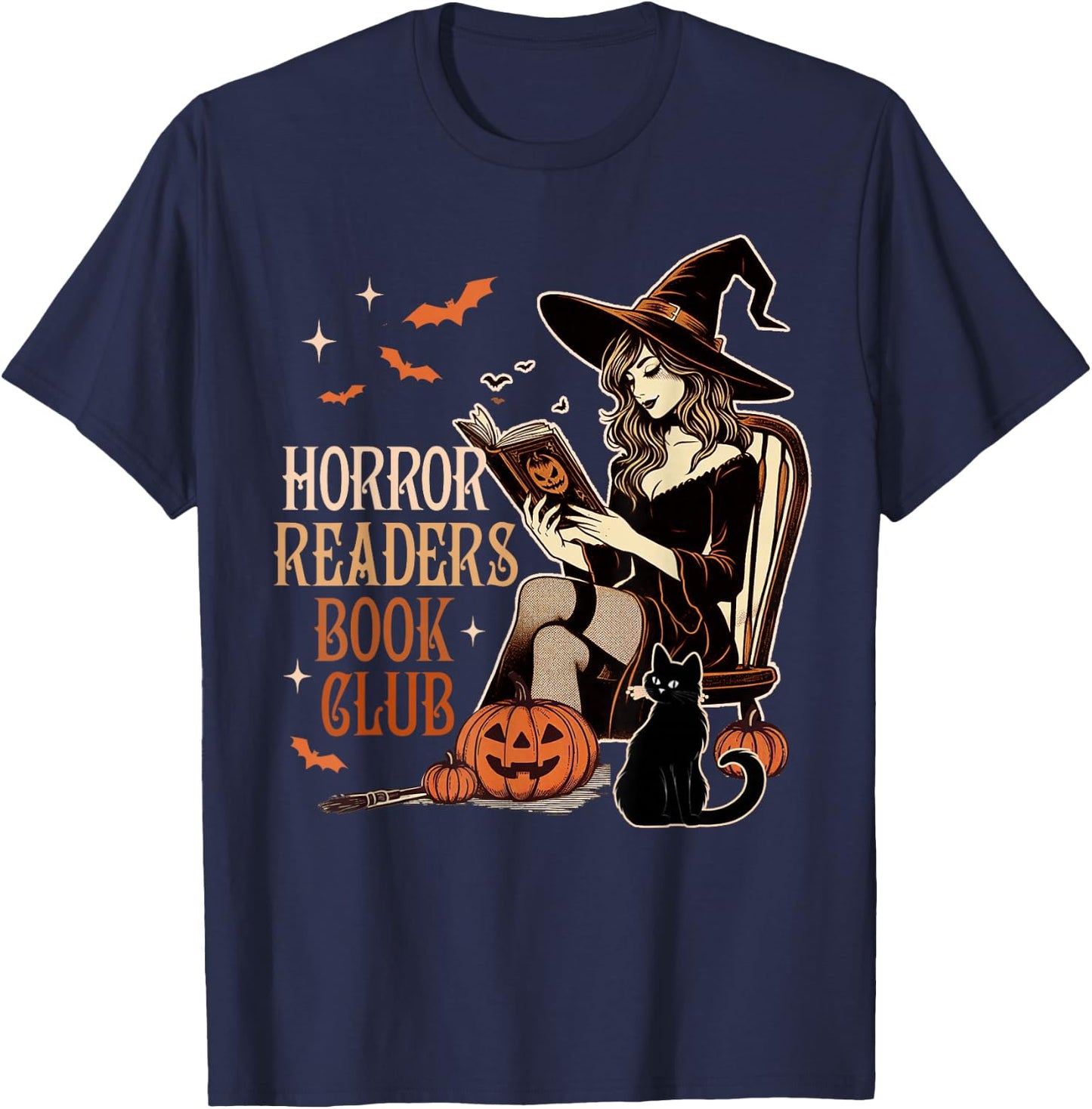 Horror Reading Spooky Vibes Bookish Horror Readers Book Club T-Shirt - T-Shirt | Navy