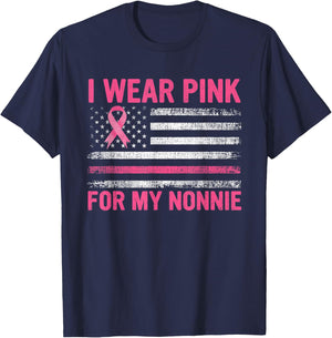 I Wear Pink For My Nonnie Breast Cancer Awareness Support T-Shirt - T-Shirt | Navy