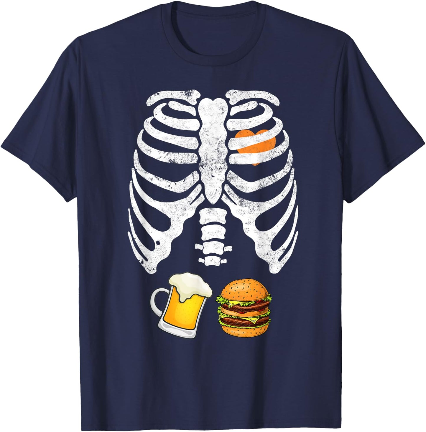 Skeleton Halloween Beer Burger Funny Pregnancy X Ray T-Shirt - T-Shirt | Navy