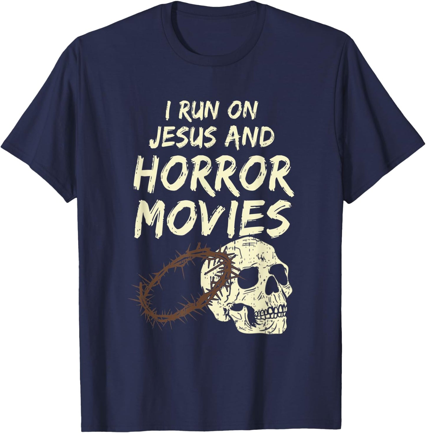 Run On Jesus And Horror Movie Skull Funny Halloween Costume T-Shirt - T-Shirt | Navy