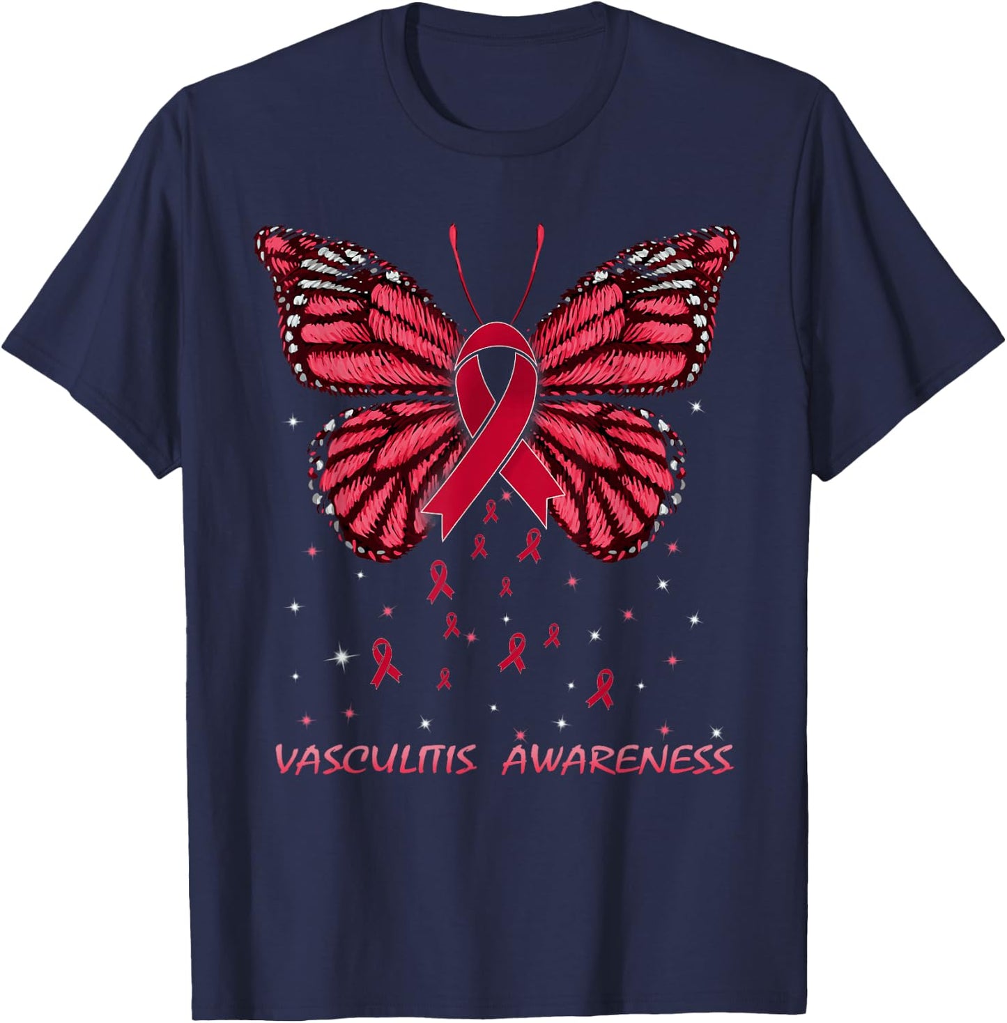 Vasculitis Awareness Butterfly T-Shirt - T-Shirt | Navy