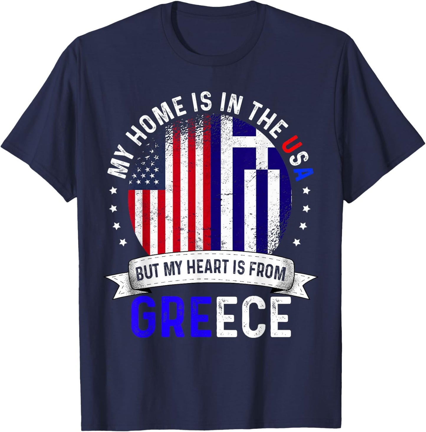 Greek American Patriot Heart is from Greece Flag T-Shirt - T-Shirt | Navy
