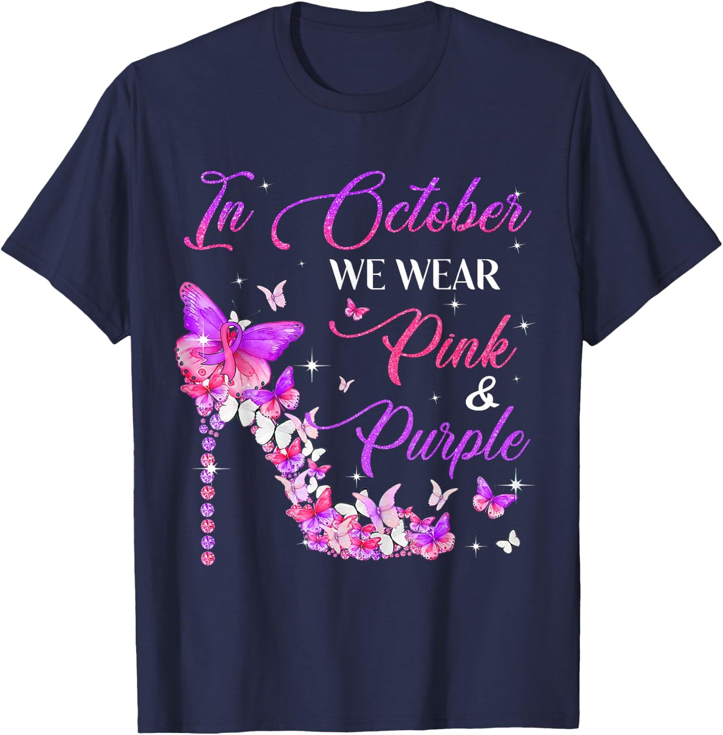 Butterfly Domestic Violence & Breast Cancer Awareness T-Shirt - T-Shirt | Navy