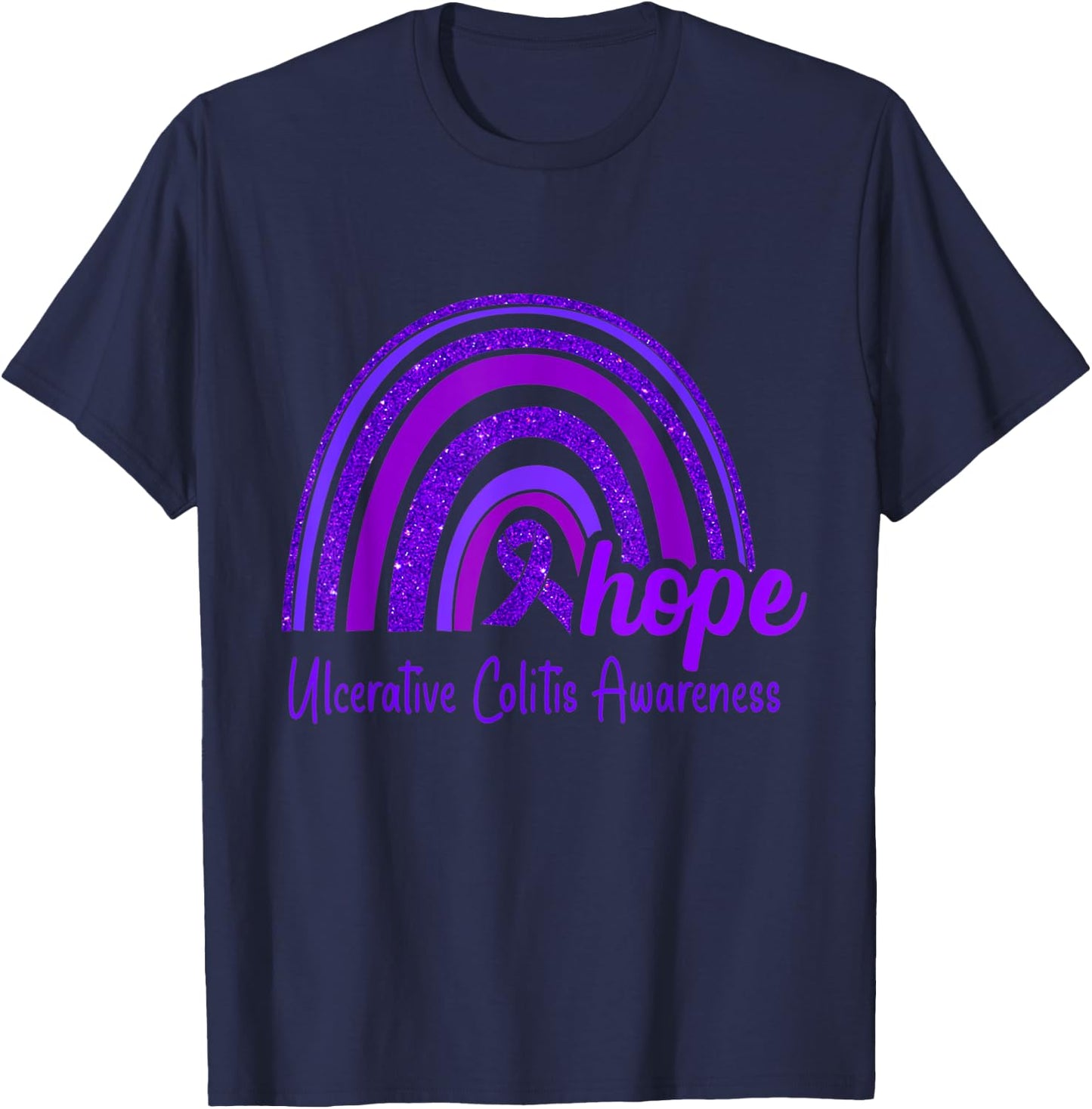 Ulcerative Colitis Awareness Hope Rainbow T-Shirt - T-Shirt | Navy