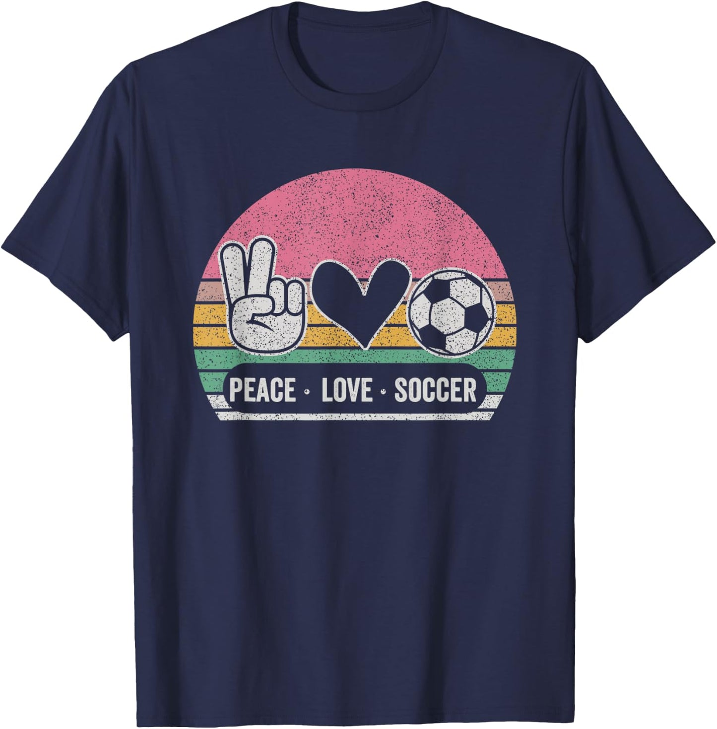 Retro Peace Love Soccer Cute Print Women Teen Girls T-Shirt - T-Shirt | Navy