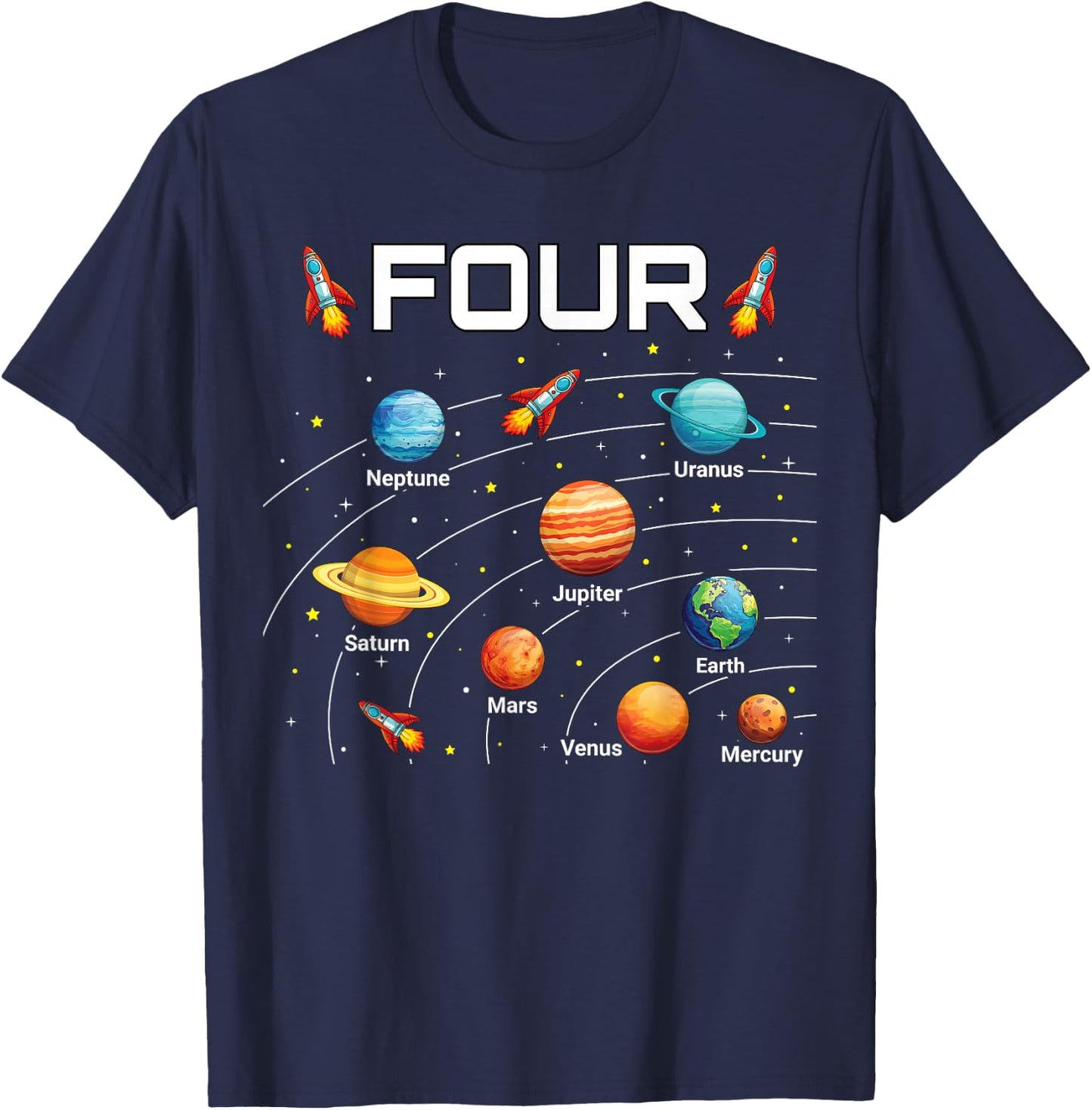 4 Year Old Shirt Boys Girls Space Planets 4th Birthday Boy T-Shirt - T-Shirt | Navy