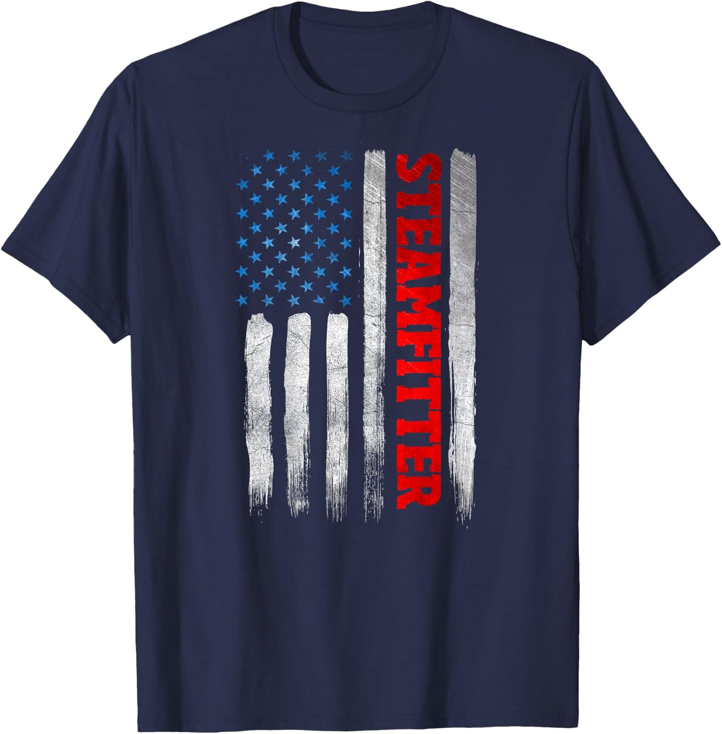 Steamfitter Gifts Patriotic Design On Back Of Clothing Women Men T-Shirt - T-Shirt | Navy