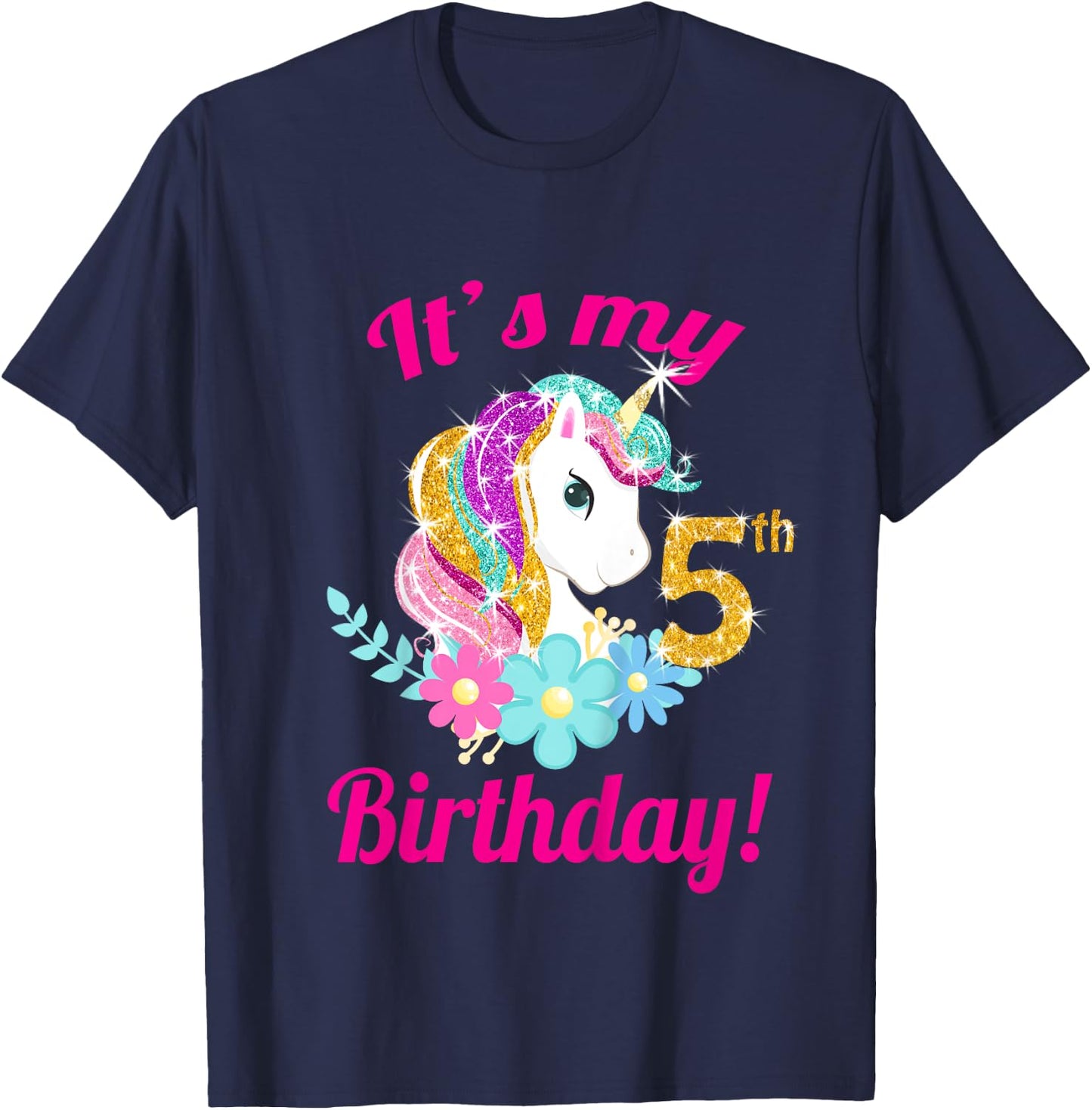 Its My 5th Birthday Unicorn Shirt (5 year old girls outfit) T-Shirt - T-Shirt | Navy