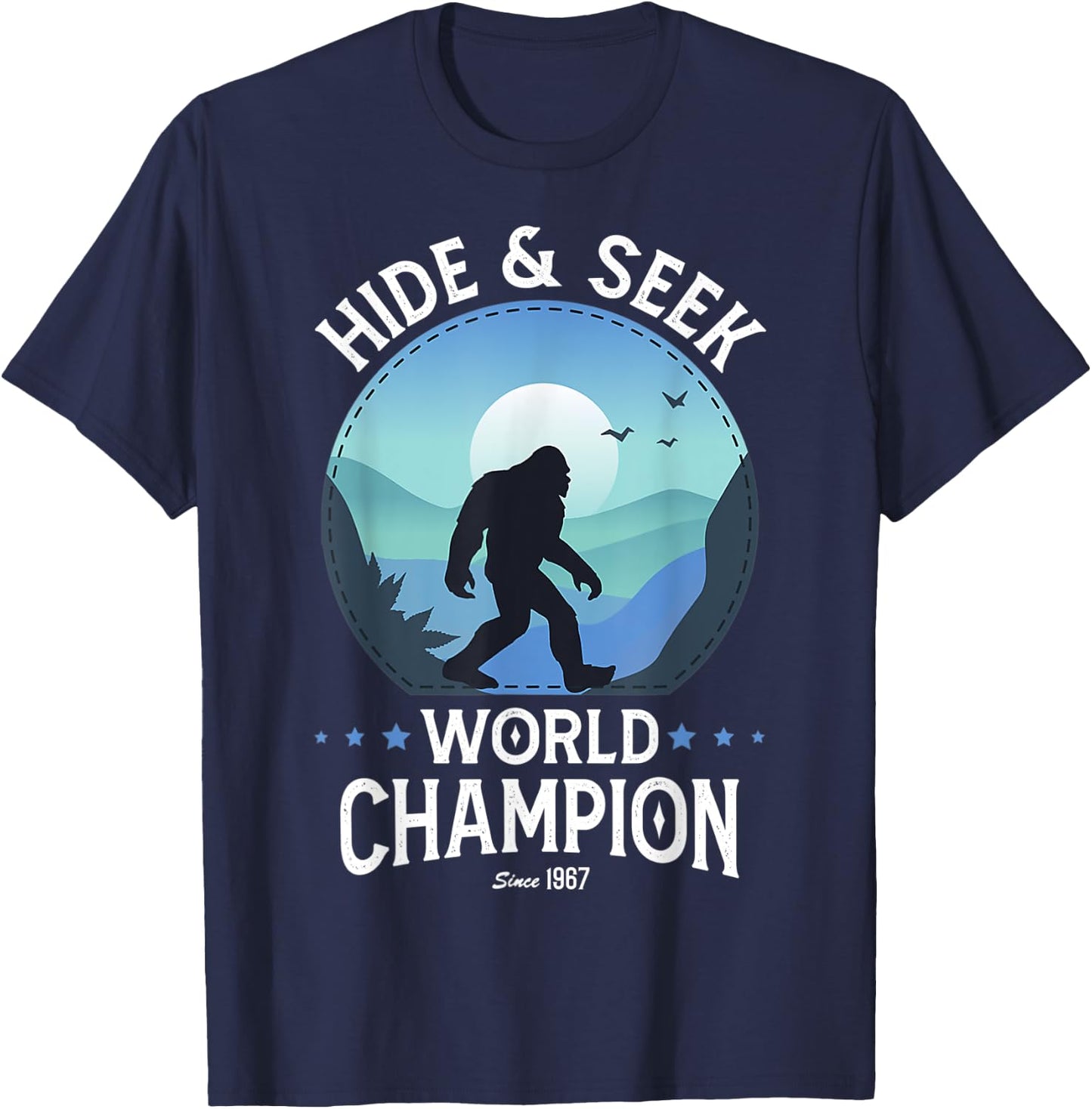 Bigfoot Hide And Seek World Champion Sasquatch Retro Vintage T-Shirt - T-Shirt | Navy