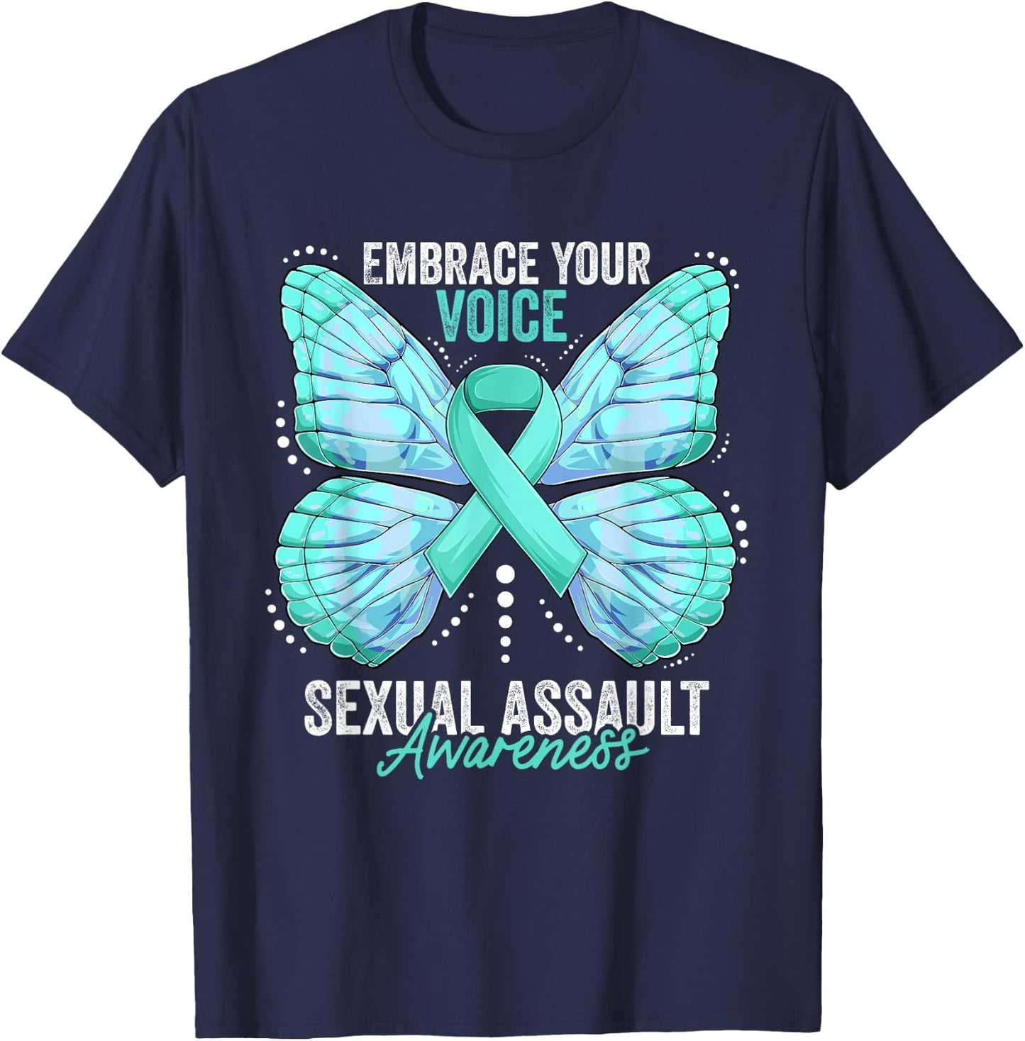 Sexual Assault Awareness Month Butterfly Teal Ribbon T-Shirt - T-Shirt | Navy