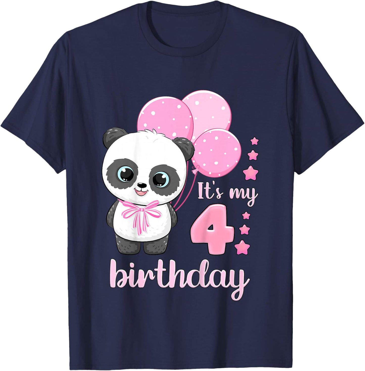 Birthday Girl 4 Panda Pink Balloons T-Shirt - T-Shirt | Navy
