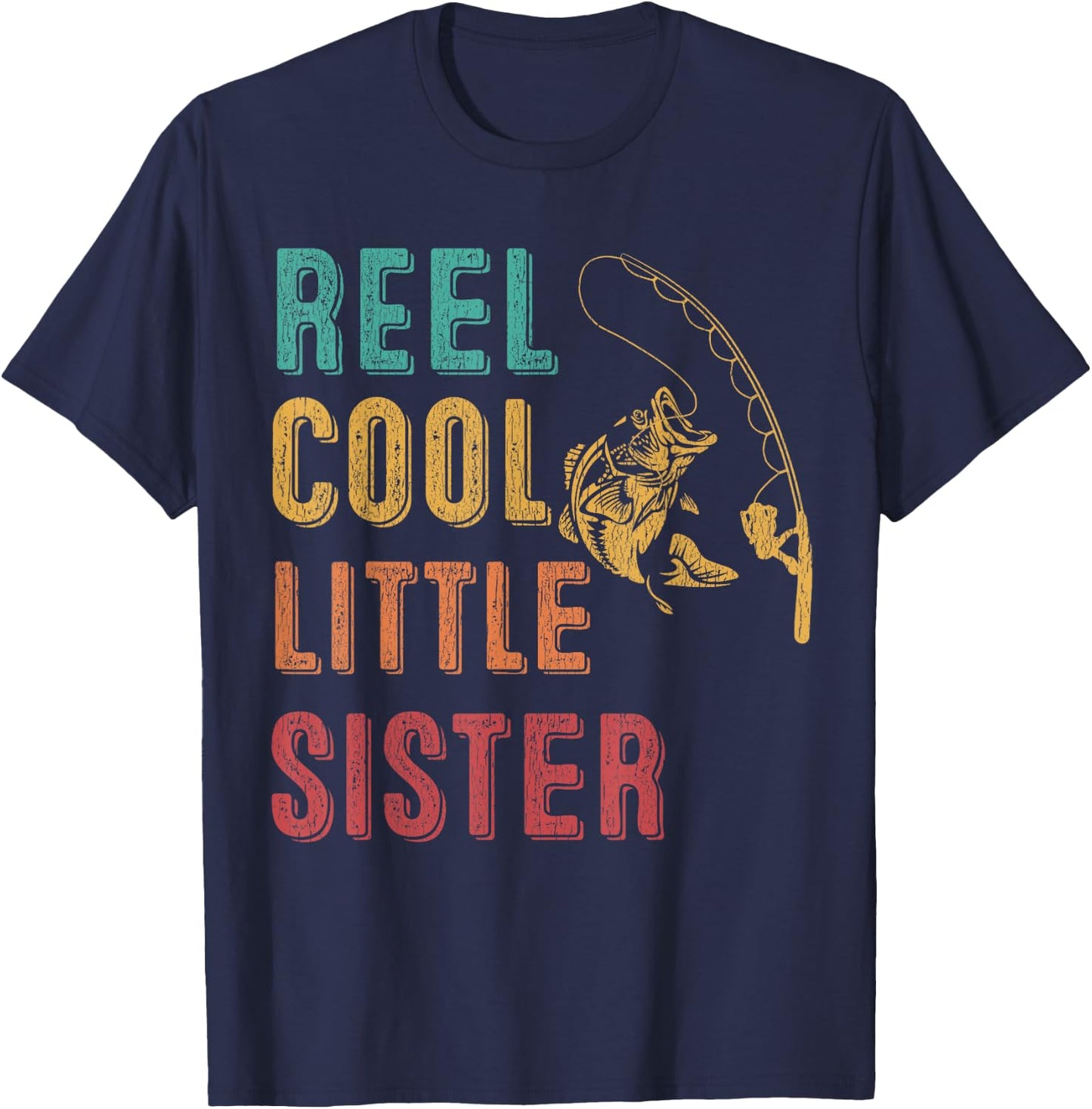 Reel Cool Little Sister Funny Matching Family Fishing T-Shirt - T-Shirt | Navy