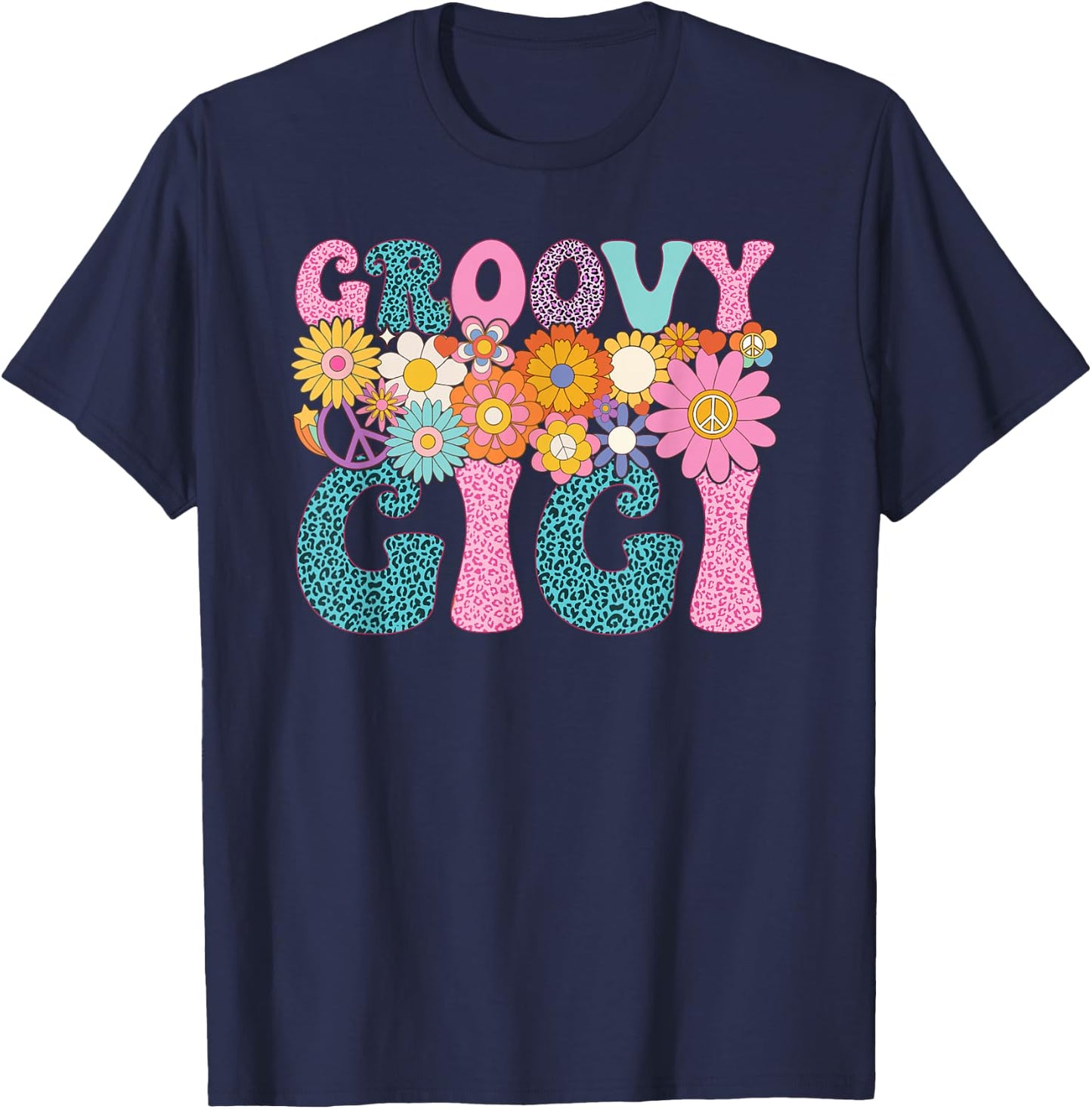 Leopard Groovy Gigi Matching Family 1st Birthday Party T-Shirt - T-Shirt | Navy