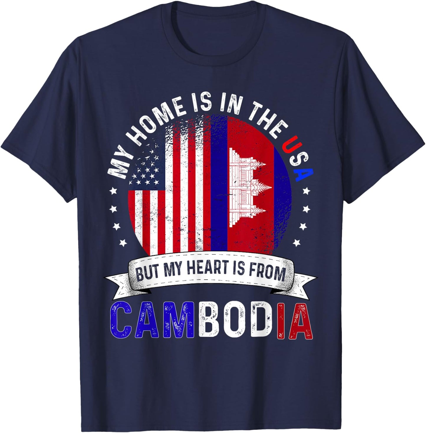 Cambodian American Patriot Heart is from Cambodia Flag T-Shirt - T-Shirt | Navy