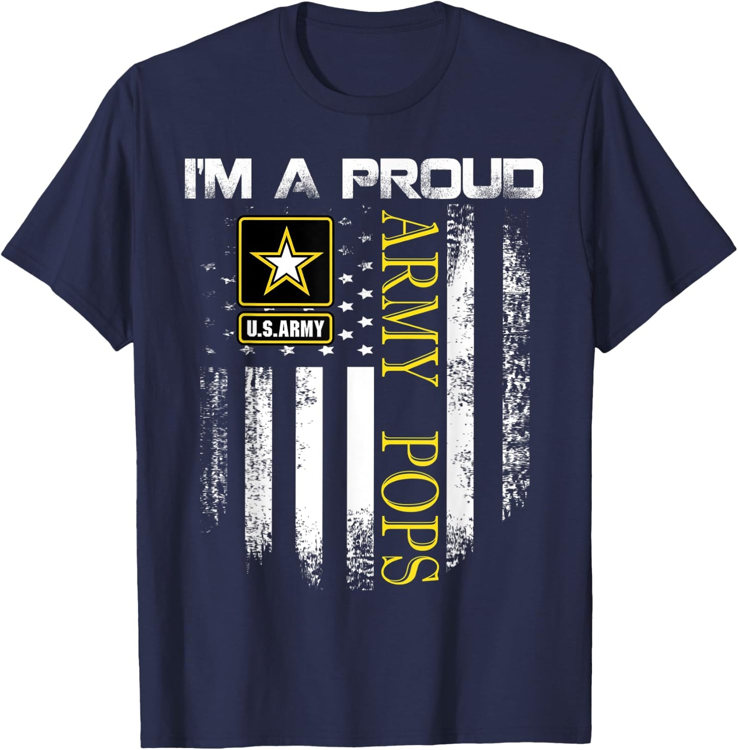 Vintage I'm A Proud Army Pops With American Flag Gift T-Shirt - T-Shirt | Navy