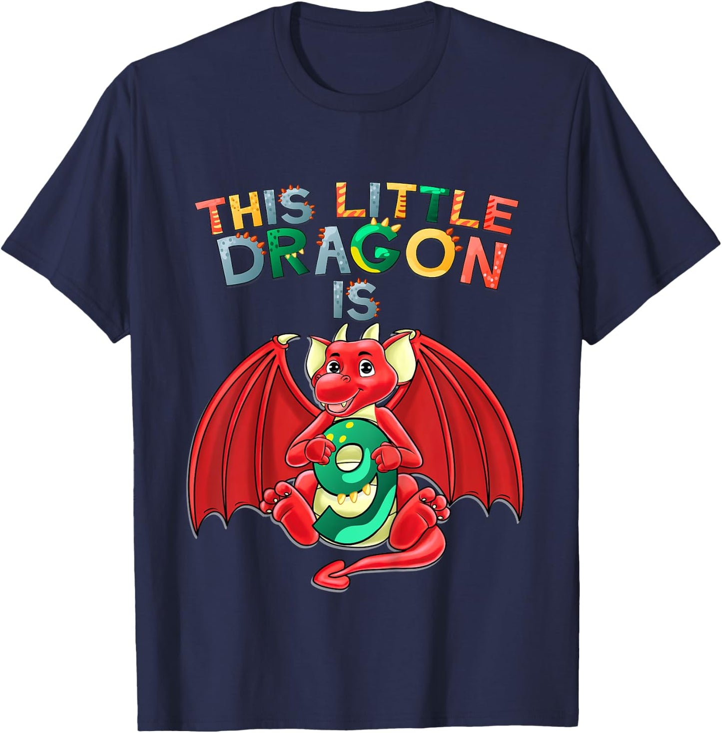 Kids This Little Dragon Is 9 Dragon 9th Birthday 9 Year Old Boy T-Shirt - T-Shirt | Navy