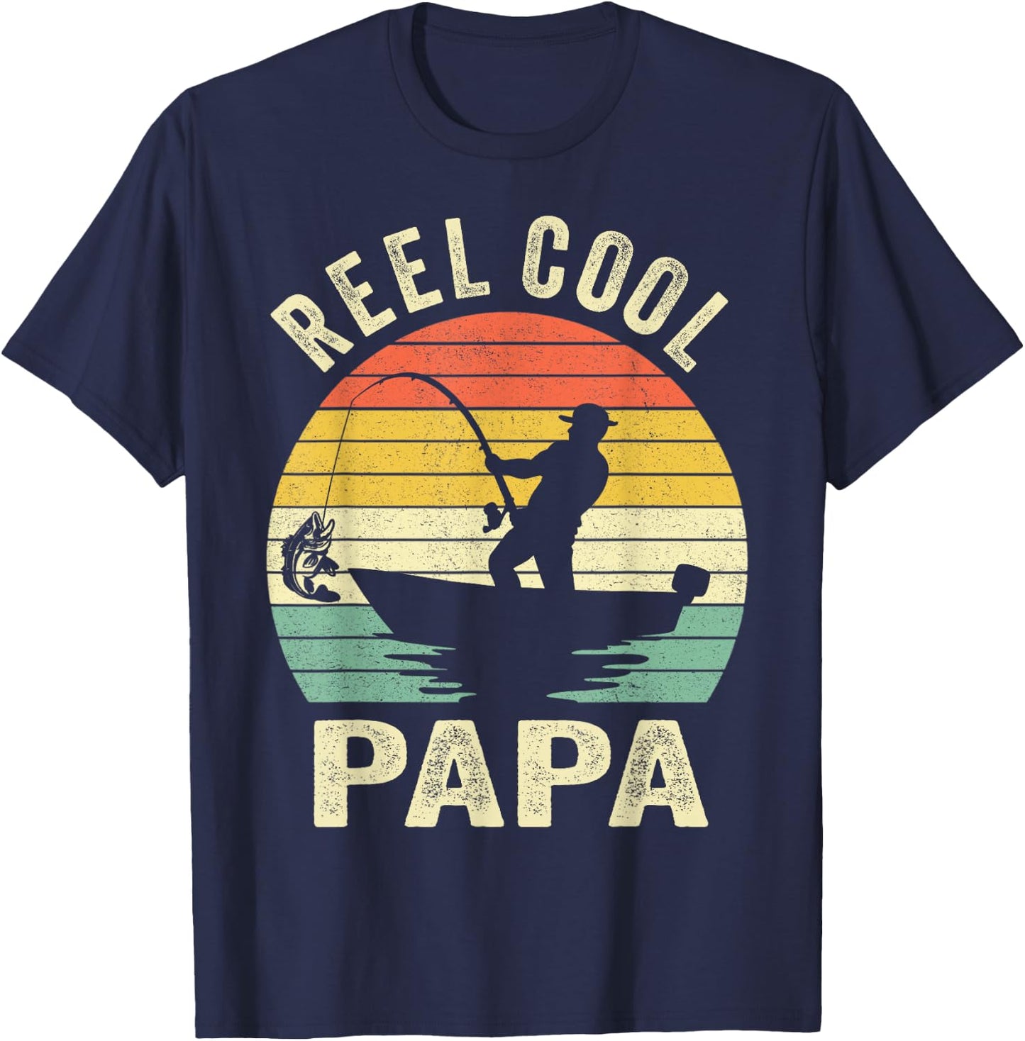 Reel Cool Papa Fishing Dad Gifts Father's Day Fisherman Fish T-Shirt - T-Shirt | Navy