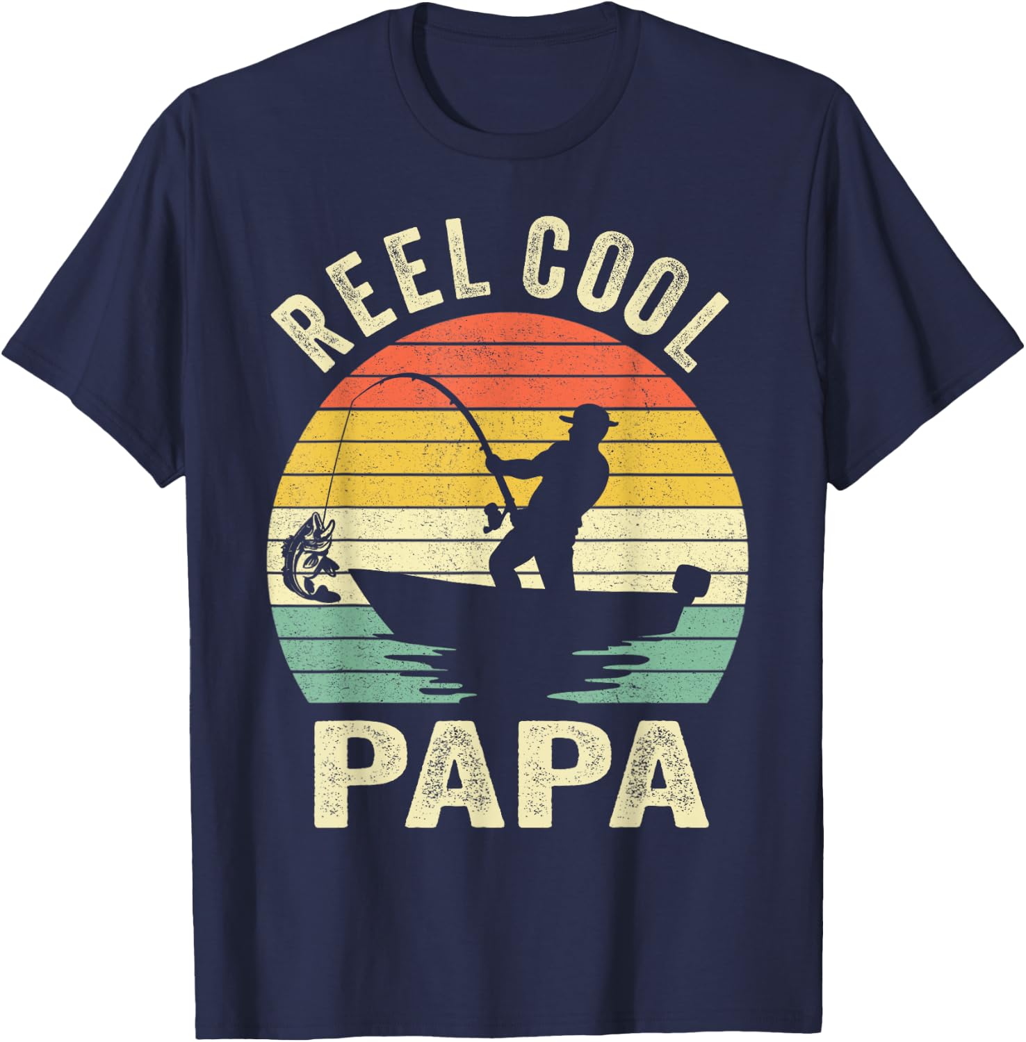 Reel Cool Papa Fishing Dad Gifts Father's Day Fisherman Fish T-Shirt - T-Shirt | Navy