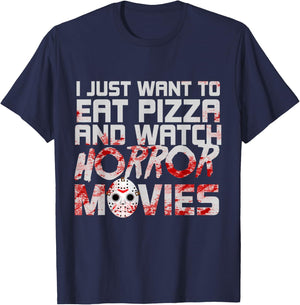 Funny Pizza Love Horror Movie Perfect Birthday Gift T-Shirt - T-Shirt | Navy