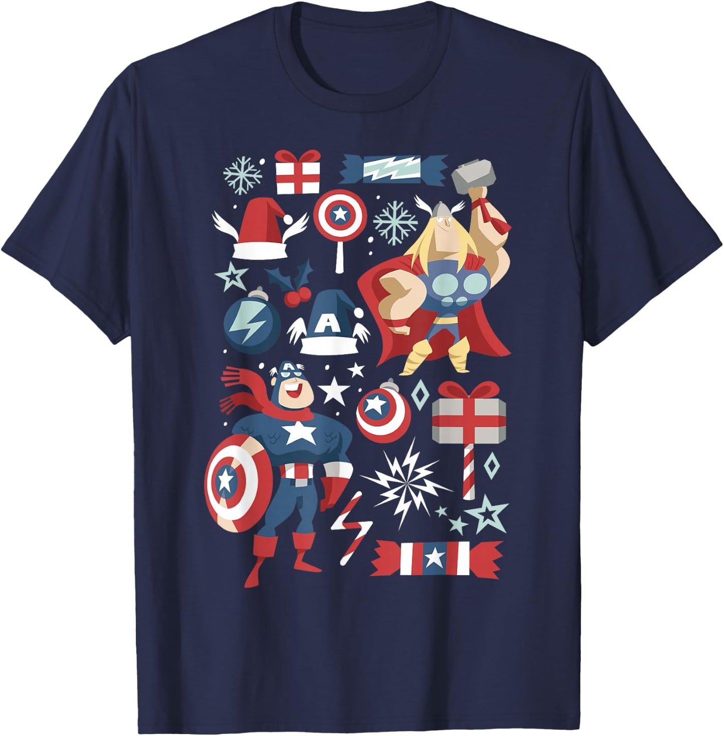 Marvel Thor Captain America Holiday Mashup Christmas T-Shirt - T-Shirt | Navy