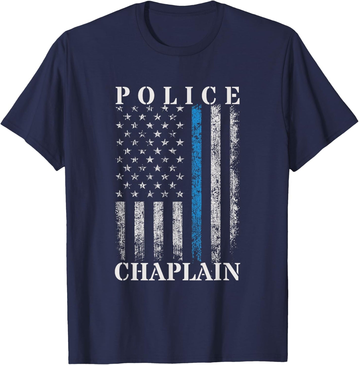 Police Chaplain American Flag USA Law Enforcement T-Shirt - T-Shirt | Navy