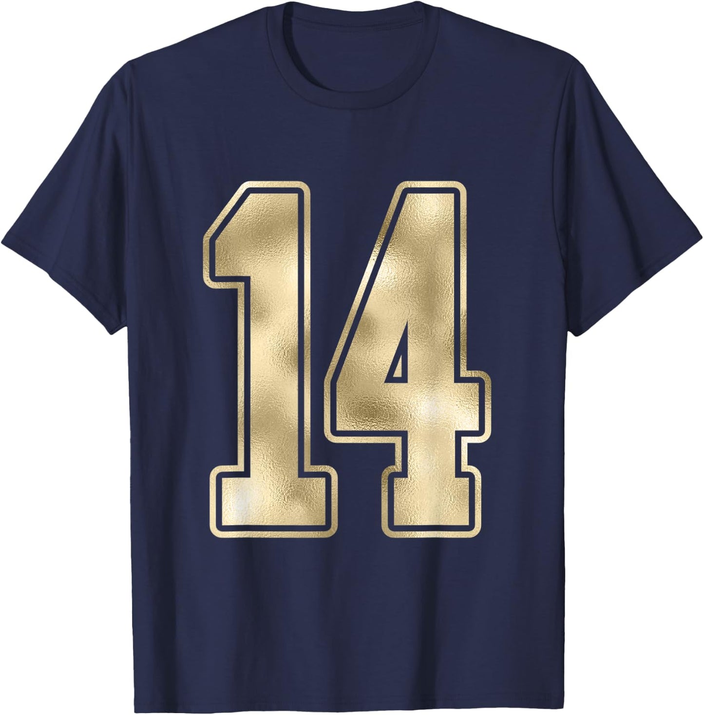 #14 Gold Outline Number 14 Sports Fan Jersey Style Shirt T-Shirt - T-Shirt | Navy