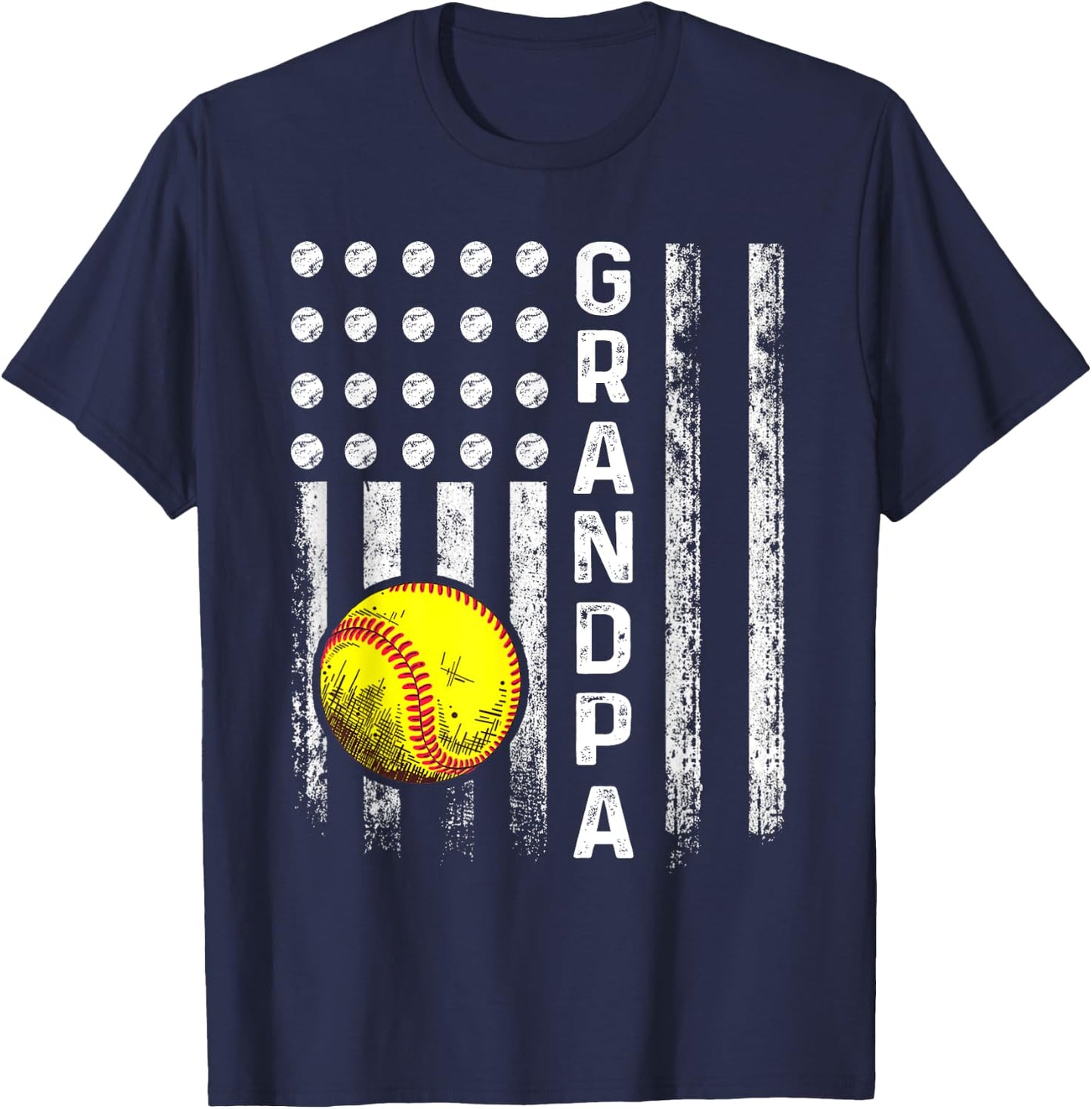 Softball Grandpa American Flag Father's Day 4th Of July T-Shirt - T-Shirt | Navy