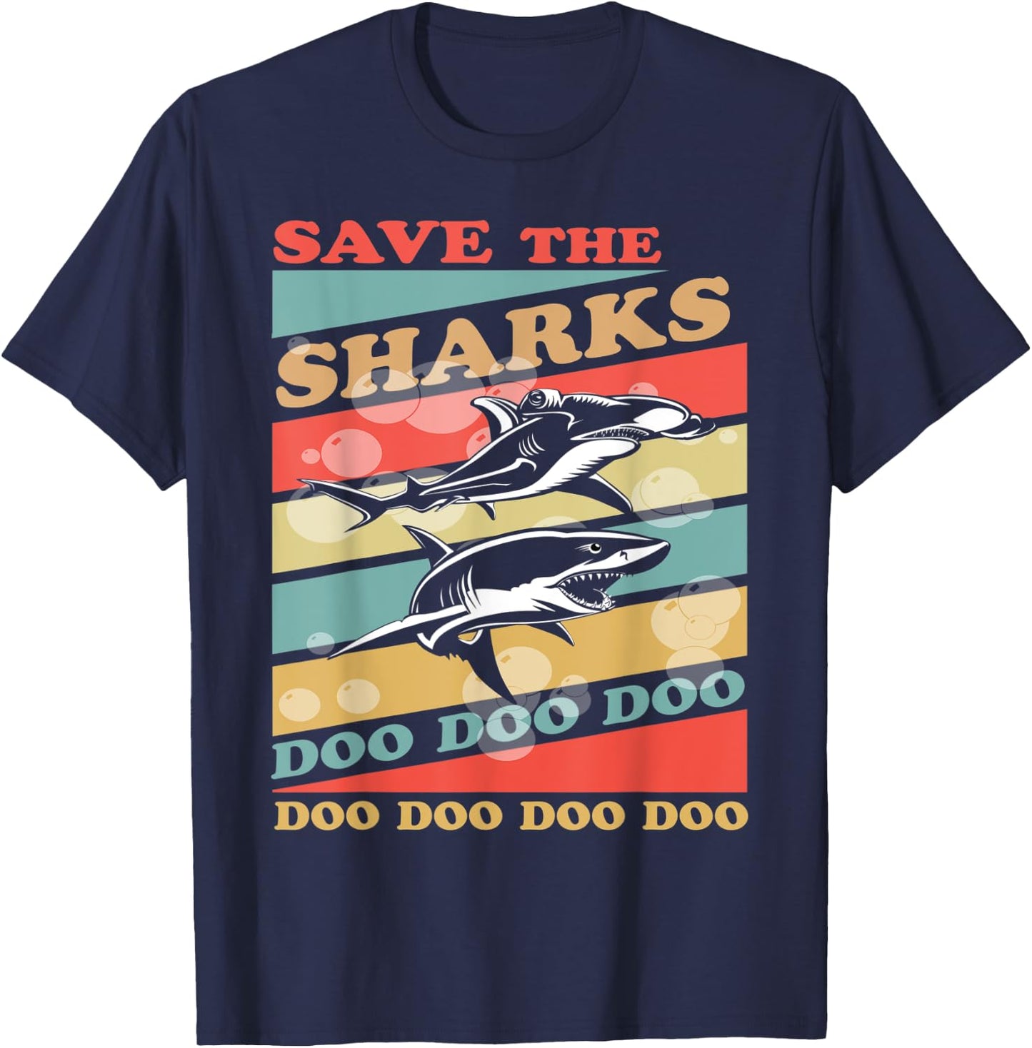 Retro Vintage Save The Sharks Shirt. Rescue, Protect T-Shirt - T-Shirt | Navy