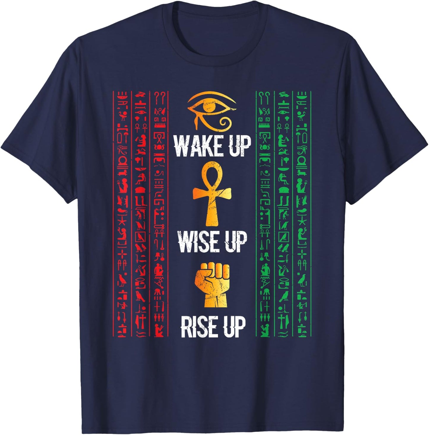 Scary Egyptian Black Egypt Hyerogliphs Ankh Eye of Horus T-Shirt - T-Shirt | Navy