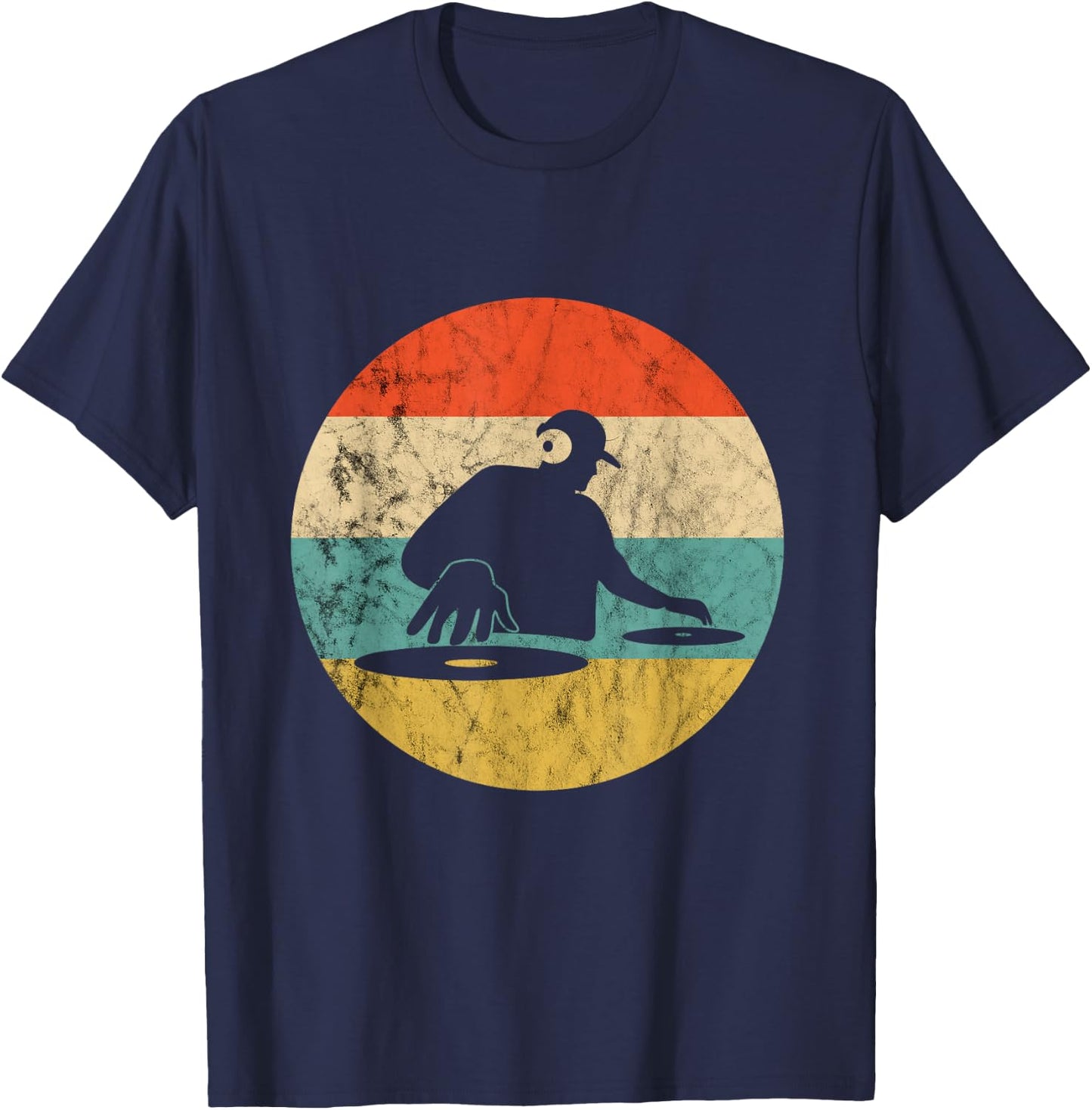 Turntable Beatmaker EDM Techno DJ Disc Retro Vintage Sunset T-Shirt - T-Shirt | Navy