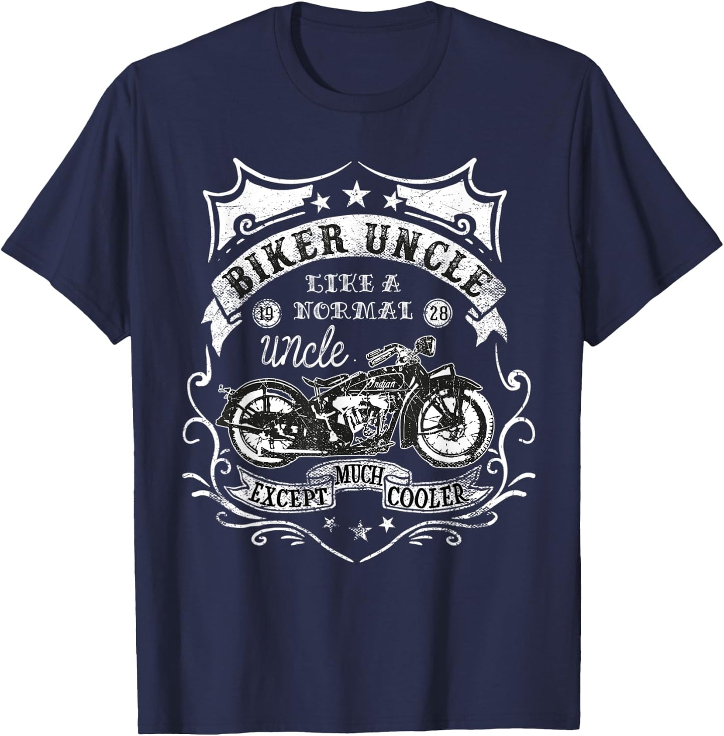 Biker Uncle Rides Motorcycles Rider Gift T-Shirt - T-Shirt | Navy
