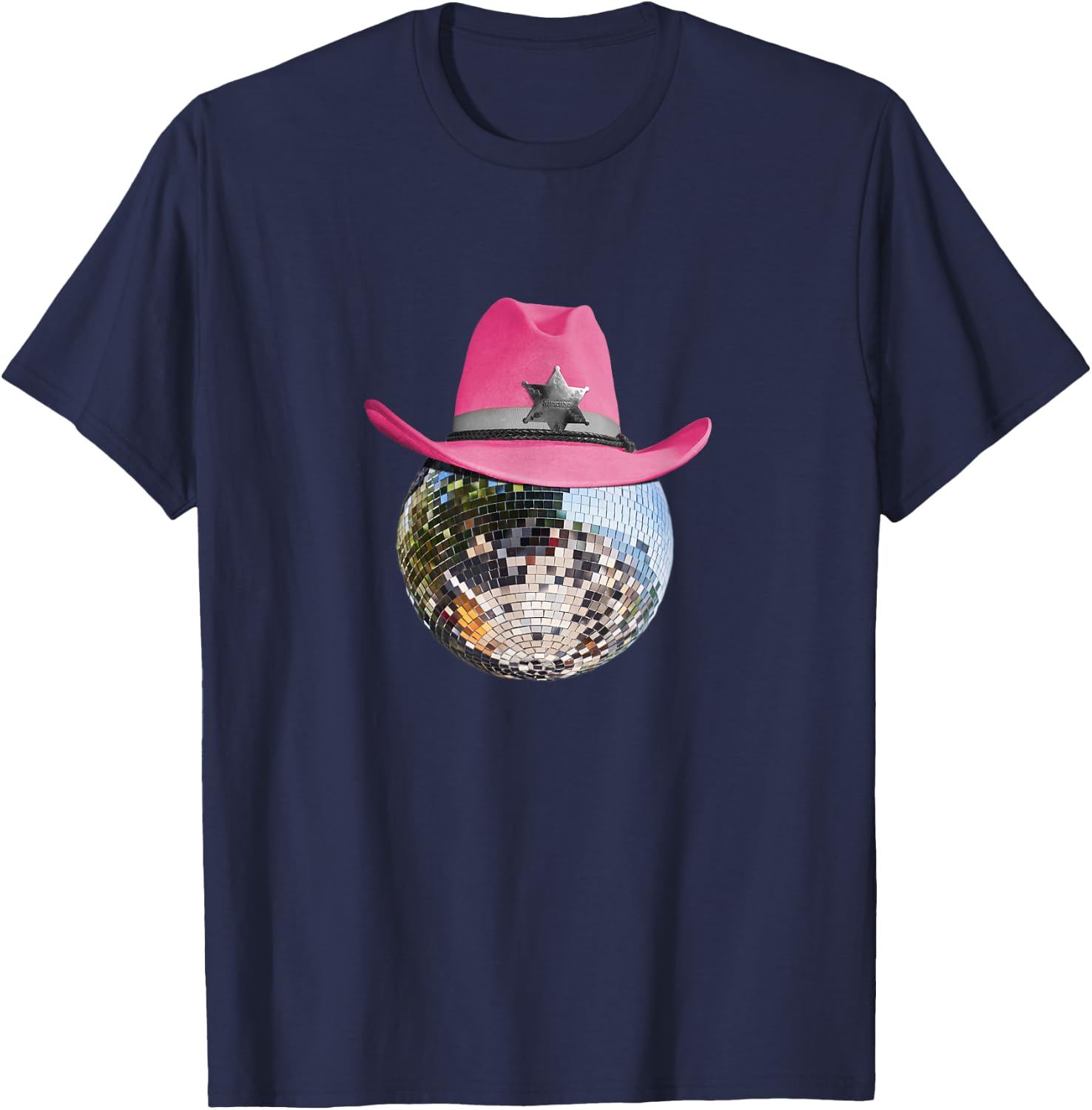 Retro Style Pink Cowboy Hat Club Disco Ball T-Shirt - T-Shirt | Navy