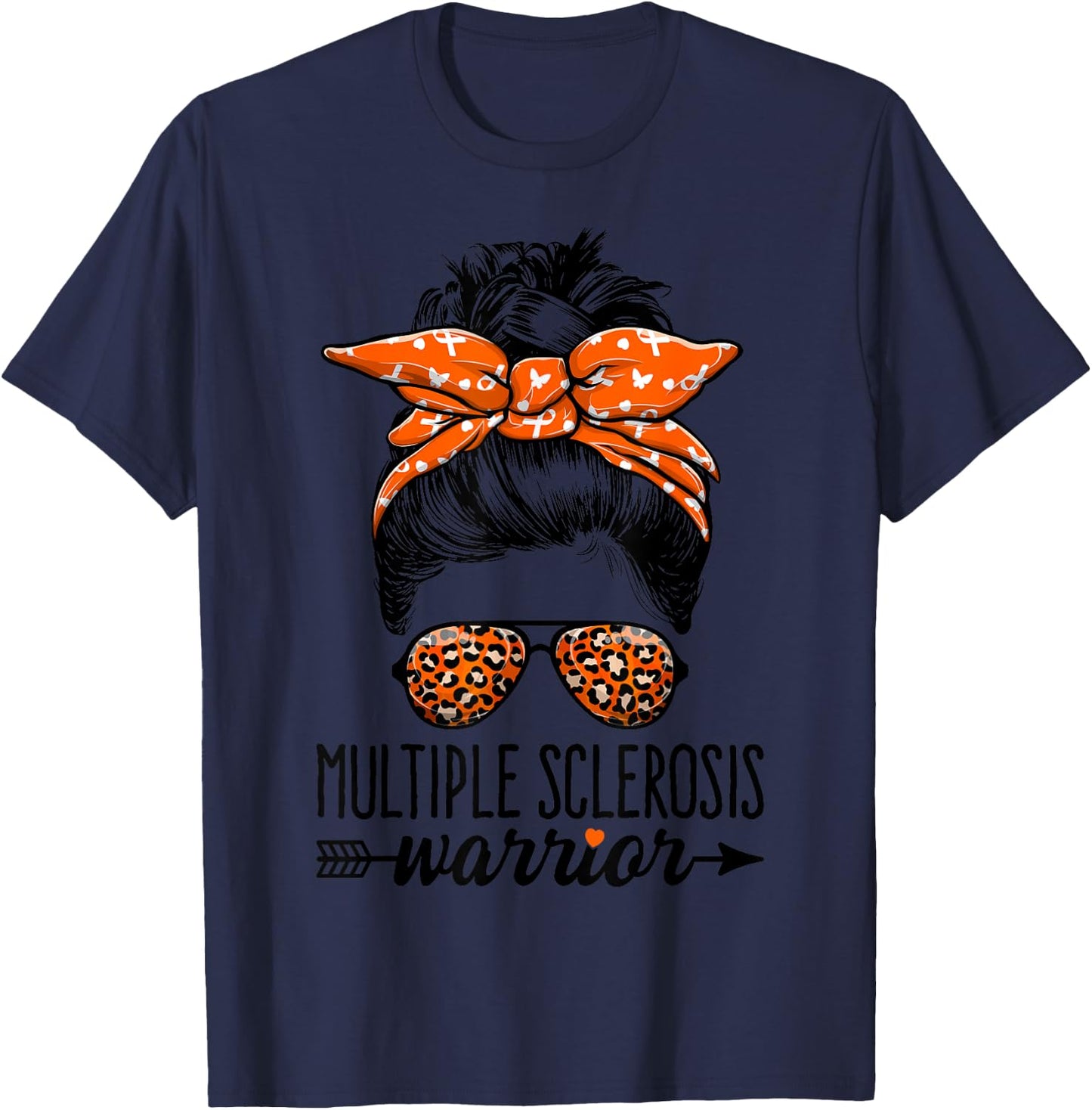 MS Warrior Messy Bun - Multiple Sclerosis Awareness T-Shirt - T-Shirt | Navy