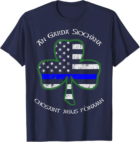 Irish Police Shamrock Gaelic Police Saying T-Shirt - T-Shirt | Navy