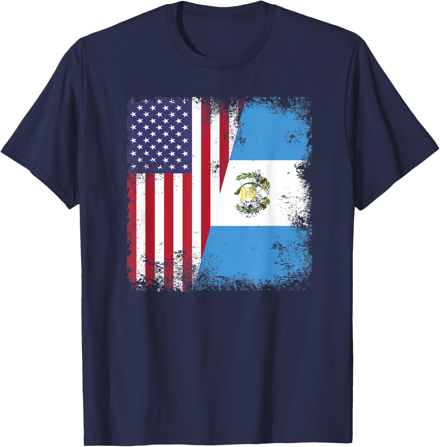 Half Guatemalan Flag | Vintage Guatemala USA Gift T-Shirt - T-Shirt | Navy