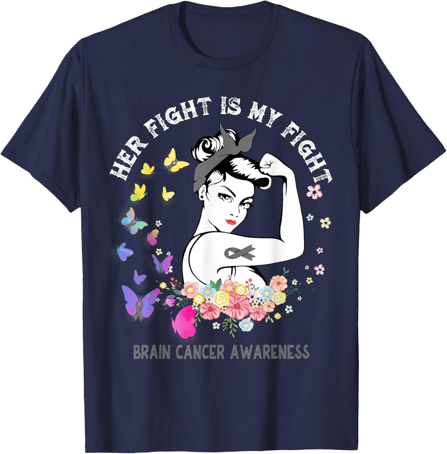 Her Fight Is My Fight Brain Cancer Awareness Shirt T-Shirt - T-Shirt | Navy