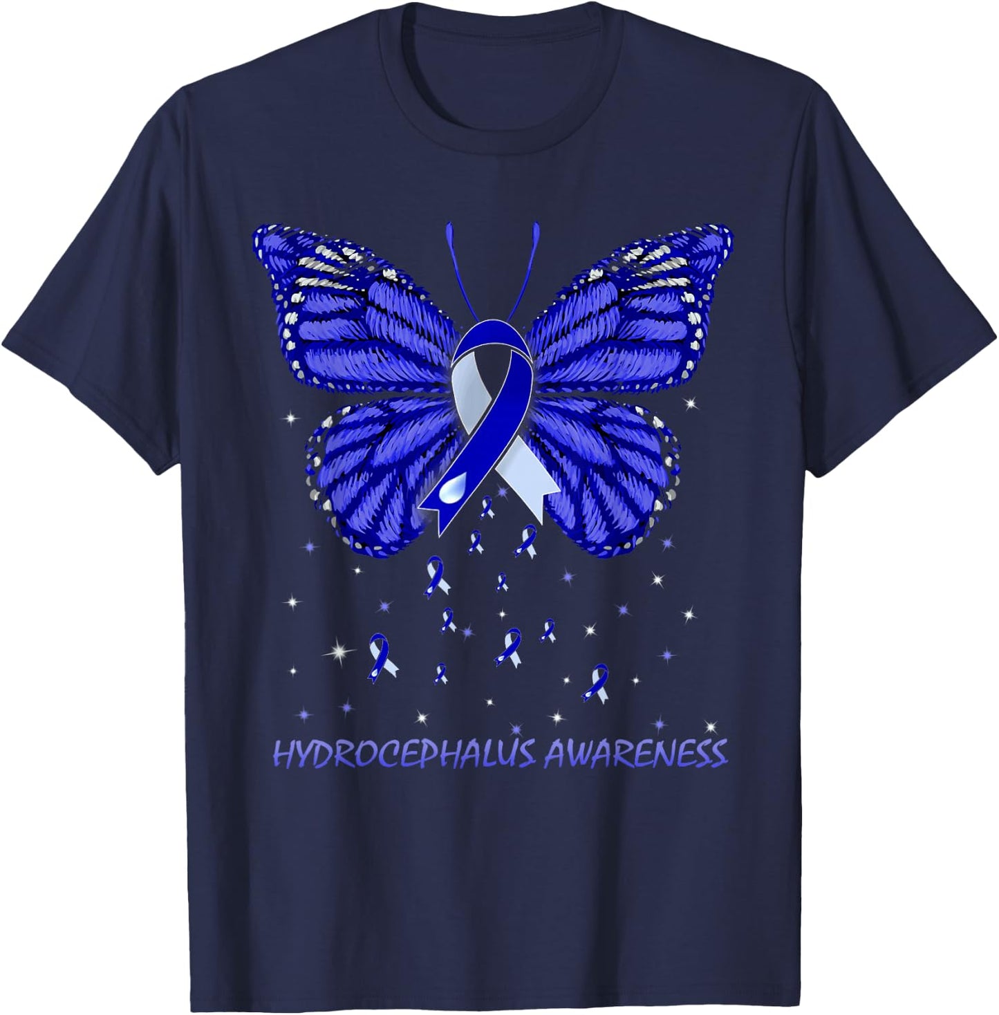 Hydrocephalus Awareness Butterfly T-Shirt - T-Shirt | Navy