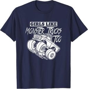 Girls Like Monster Trucks Too Gift Jam Girl T-Shirt - T-Shirt | Navy